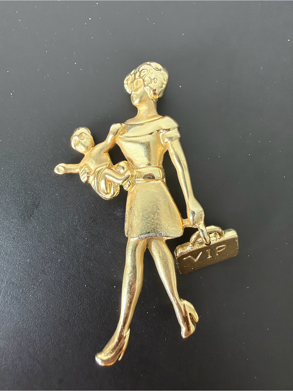 Signed AJC Vintage gold-tone "Working Mom" Brooch